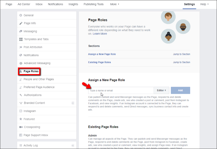 facebook page roles